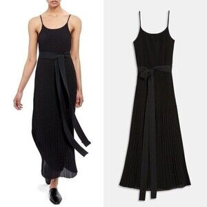 THEORY Black Pleated Maxi Dress 